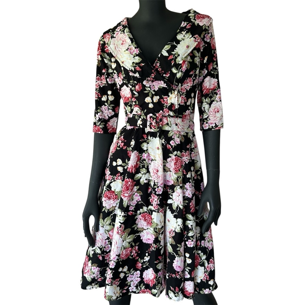 Hell Bunny Vixen Retro Floral Dress Fit & Flare Rockabilly ‘50s-Style - Picture 3 of 11